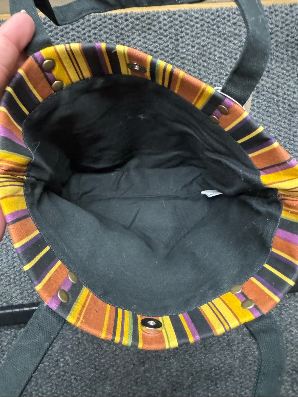Longaberger Striped Tote in Yellow, Black, Brown & Purple - Picture 6 of 6